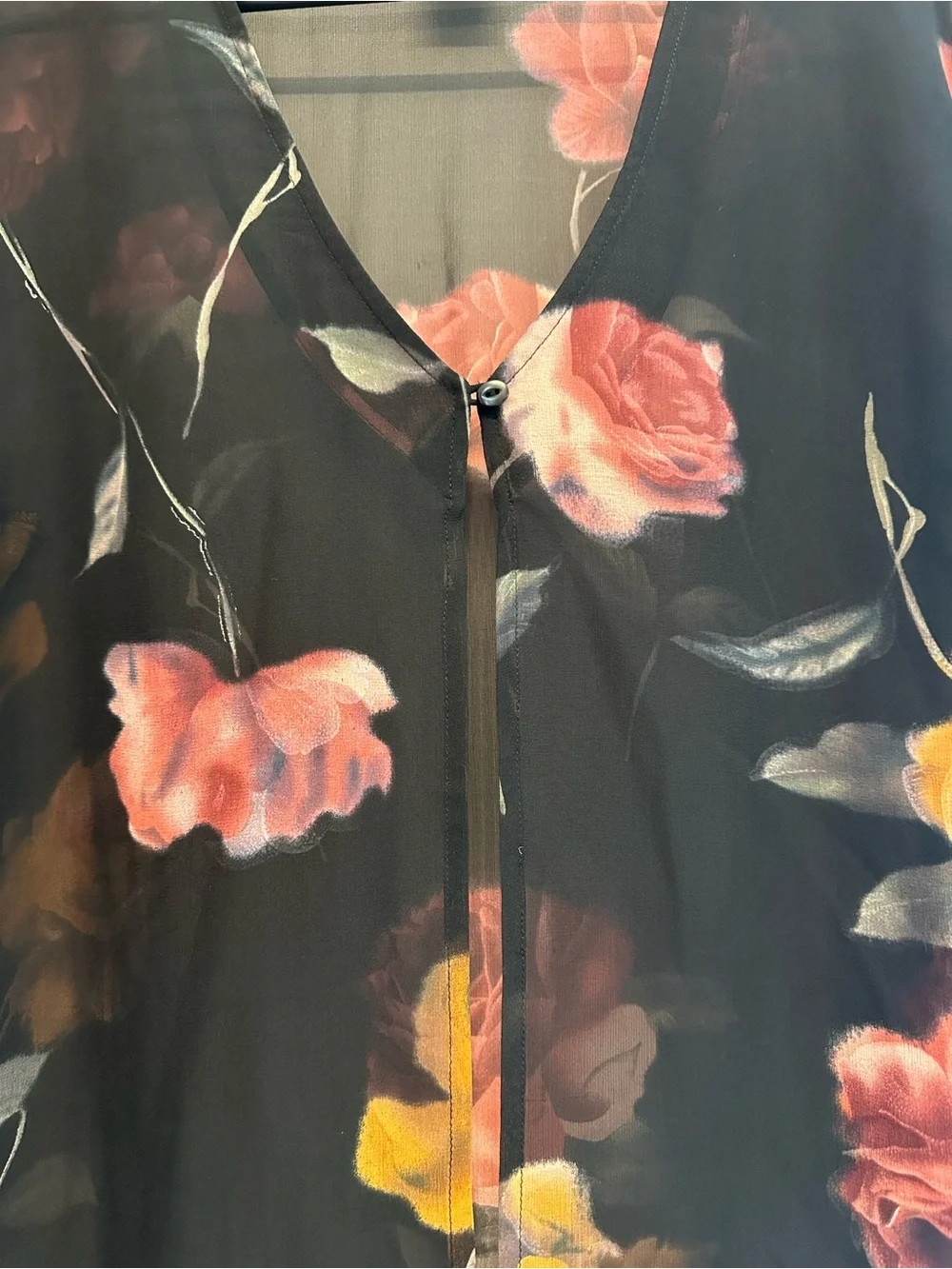 Vintage 90’s Midnight Velvet Black Floral Sheer Cardigan - 100% Silk Size 12